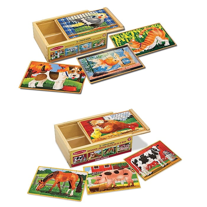 Melissa and Doug Pets  4 Cute Wooden Puzzles in Box Colorful Fun 