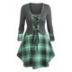 thumbnail image 1 of Camiseta de Falda de Encaje de Cuadros de Talla Grande Rosegal  Mangas largas de talla grande, 1 of 5