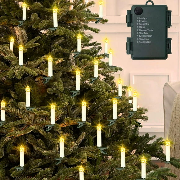 Clip de batería LED String Lights BSGlobal de 6 m y 30 pulgadas, sin llama, blanco cálido