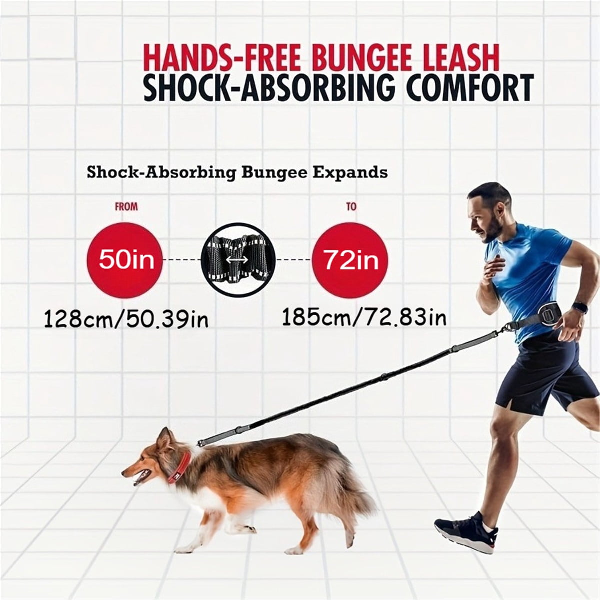 Tuff Mutt Hands Free Dog Leash for Walking Running Hiking, Waist Leash with Bungee, Adjustable Belt, Reflective Double Handle Design for Large Medium Dogs
