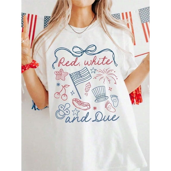Soft Cotton T-Shirt For Women, Red White And Due Shirt, 4th Of July Pregnancy Reveal Shirt, Summer Pregnancy Announcement Tee, Expecting Mom To Be T-Shirt, Comfortable Mother's Day Clothing
