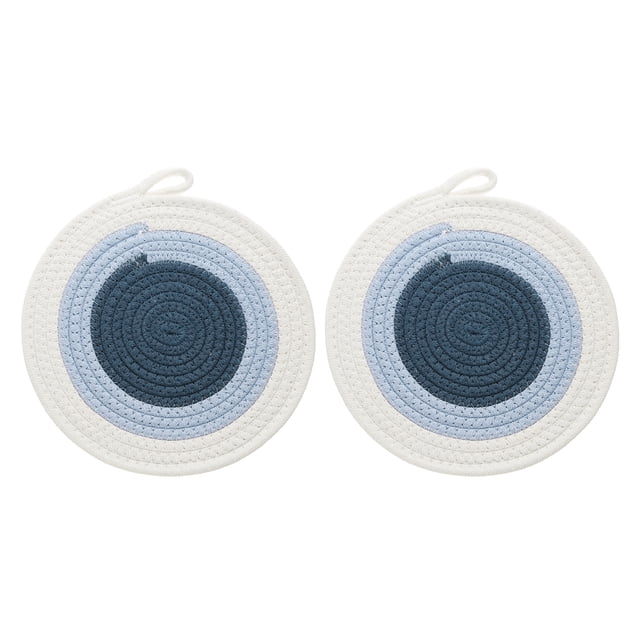 2Pcs Manteles Individuales Redondos Trenzados, 9.4" Manteles Tejidos para Mesa de Cocina con Gancho para Decoración de Granja (Azul)