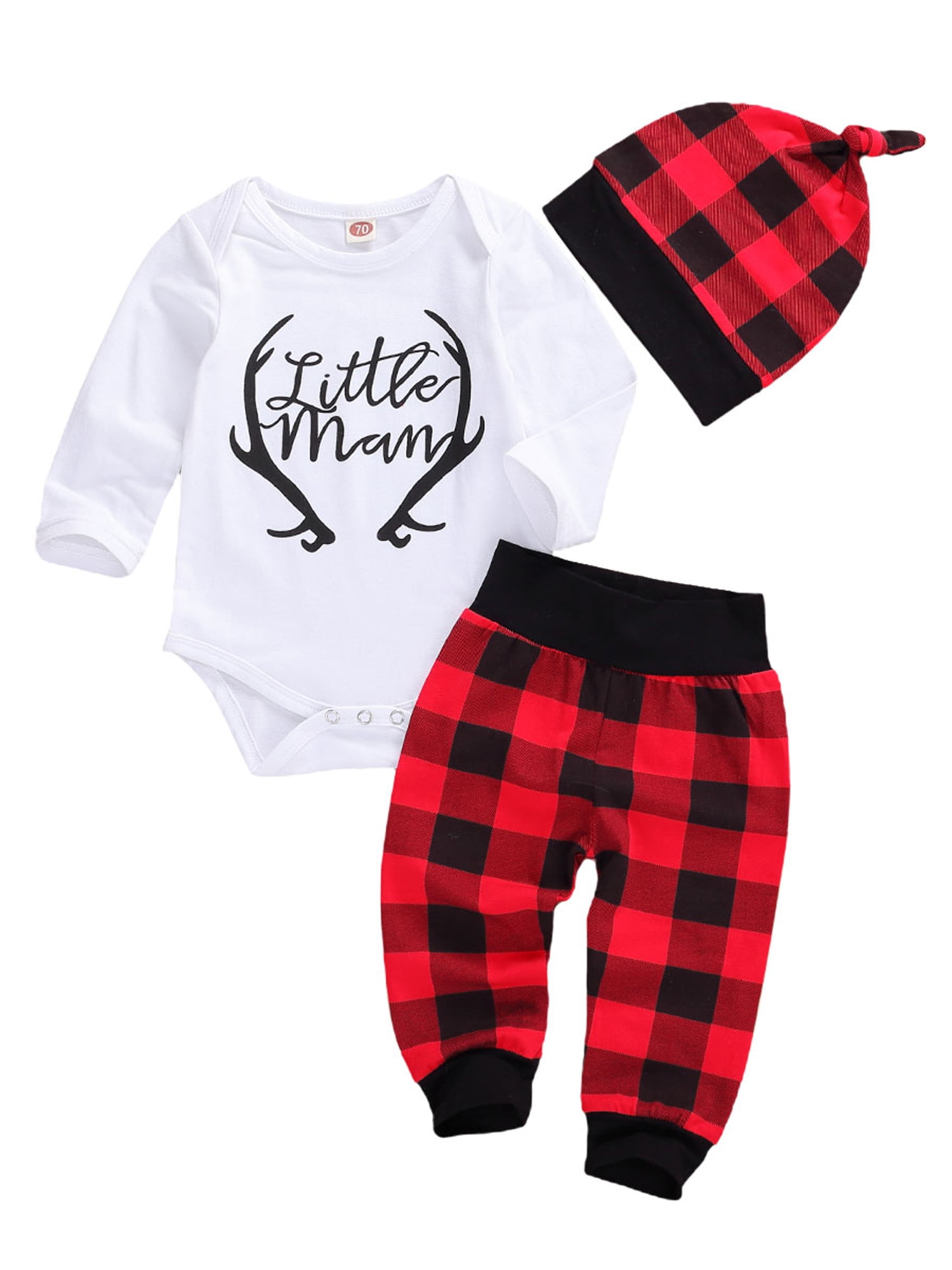 Details about / Long Sleeve Christmas Clothes Baby Rompers Boy Girl Kids Romper Hat Cap Set