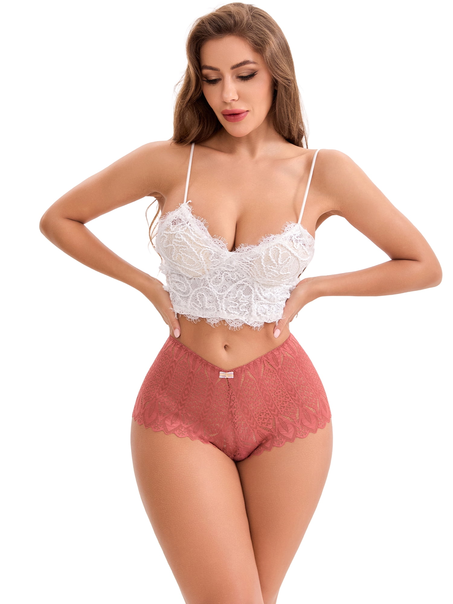 DARING DIVA Women's Underwear Mid Waisted Hollow Out Breathable Panties XXL Rust Red