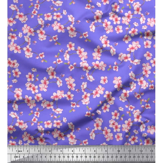 Soimoi Modal Satin Fabric Blossom Floral Print Fabric by The Yard 42 Inch Wide