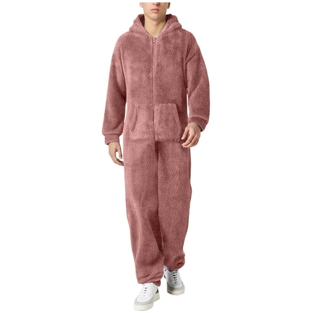 Combinaison pour Homme Décontractée à Manches Longues avec Fermeture Éclair, Pyjama à Capuche Confortable, Tenue de Nuit pour Chaleur et Style Hivernaux