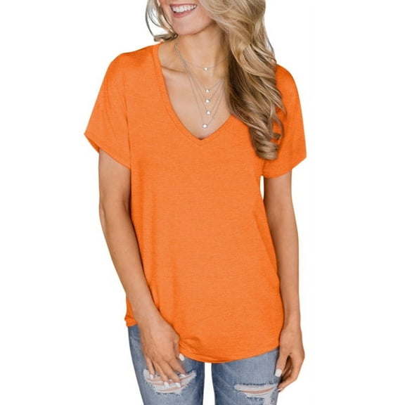 ONLYSHE Womens Summer V Neck T Shirts Short Sleeve Loose Fit Basic Tunic Tops Blouse