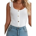 thumbnail image 3 of Women'S U Neck Sleeveless Top Casual Jacquard Button Front Blouse Summer Chic Layering Camisole Milky White XXL, 3 of 9