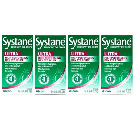 4 Pack - Systane Lubricant Eye Drops Ultra High Performing Dry Eye Relief, 3ml (0.1 fl oz)