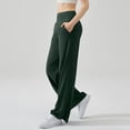 thumbnail image 4 of Straight Leg Leggings High Stretch Yoga Pants Women Soft High Waisted Casual Wide Leg Pants with Pockets Dark Green 30", 4 of 5