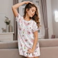 thumbnail image 3 of Vsdgher Motif Cygne et Fleurs Chemise de Nuit à Manches Courtes Col Rond Mignonne Robe de Nuit Confortable, 3 of 6