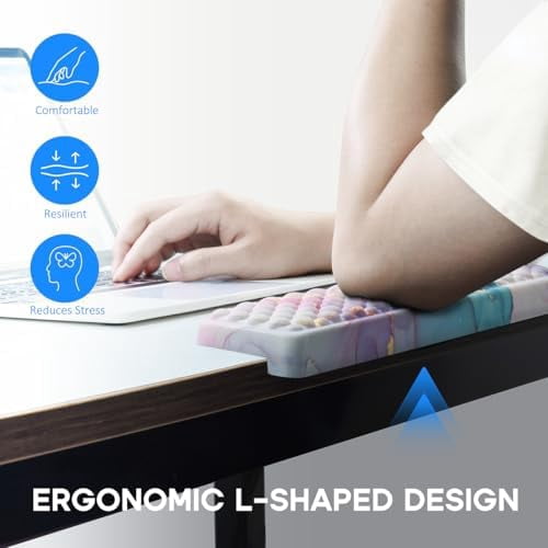 Tekola L-Shaped Desk Elbow Pad for Desk 2 Pack, Soft Memory Foam Elbow Support Padding with Non-Slip Base, Easy Typing Pain Relief Comfort for Office Work Gaming Marble Blue