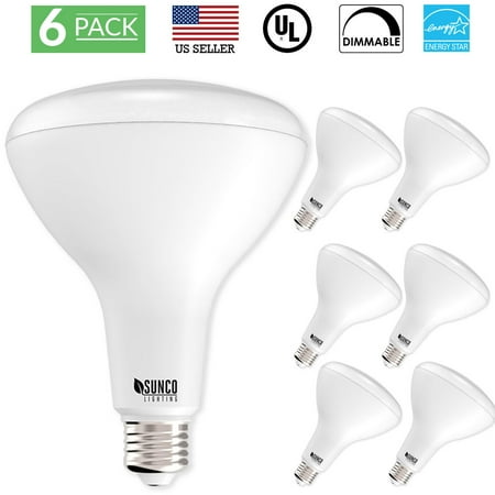 Sunco Lighting 6 Pack BR40 LED Light Bulb 17 Watt (100 Equivalent) 4000K Kelvin Cool White 1400 Lumens, 25,000 Hours, Flood Dimmable Indoor / Outdoor, Home, Office And More - UL & ENERGY STAR LISTED