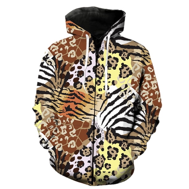 Sudadera con capucha y cremallera para hombre, con estampado abstracto de animales, estilo Harajuku, de gran tamaño, para adolescentes, estilo hip hop, manga larga, unisex, con estampado 3D, para prim