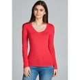 thumbnail image 2 of Emmalise Women's Casual Basic V-Neck Tshirt Long Sleeves Tee Top - Fuchsia, S, 2 of 4
