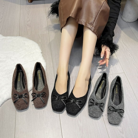 Miluxas Women's Bow Tie Fashion Dress Slip On Shoes Round Toe Ballet Flat Gray 9.5(43)