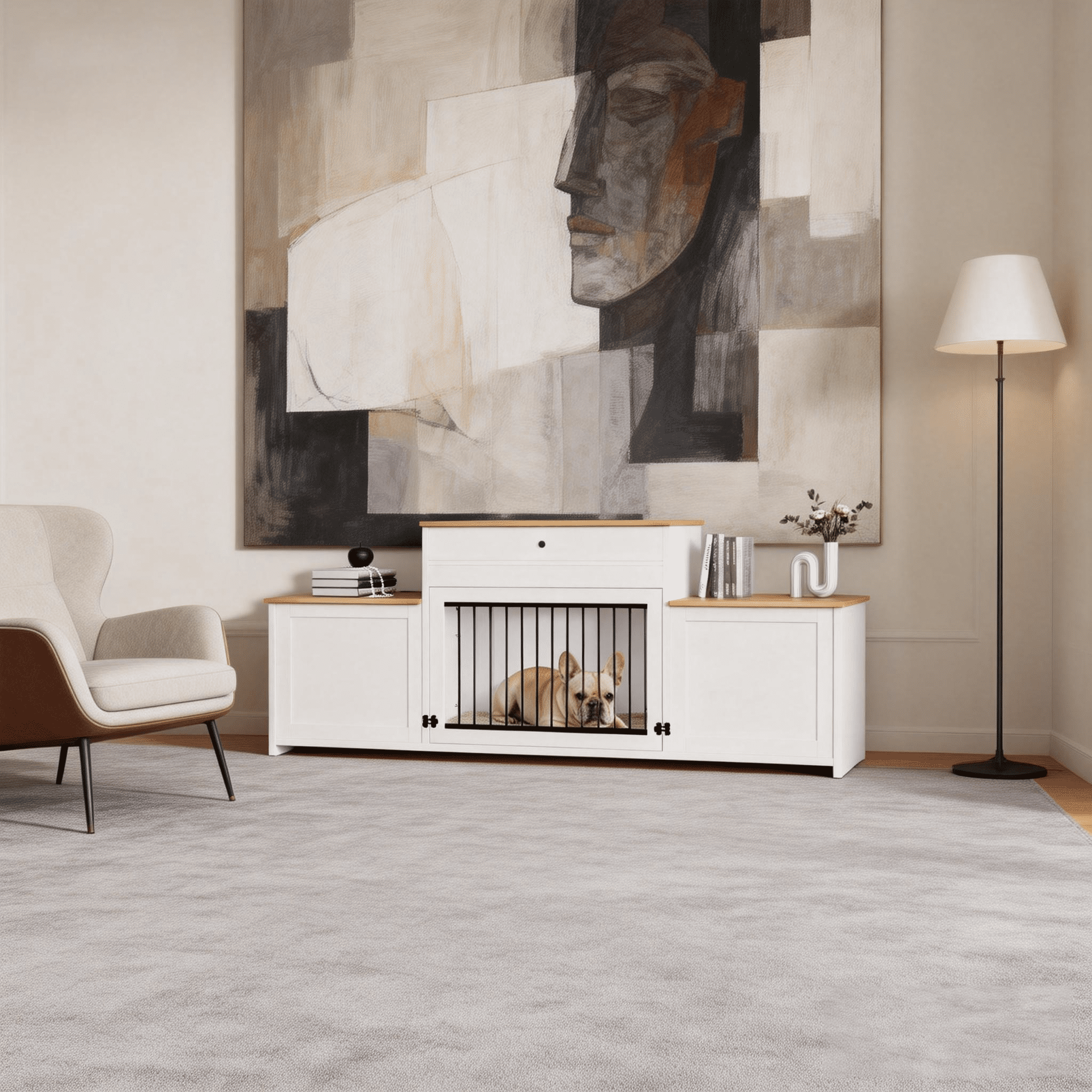 TIME RAY 79 inch Dog Crate Furniture with Storage Drawer,Dog Cage Furniture for Large Dog,Dog Kennel  with Upward Flapping Crate Door