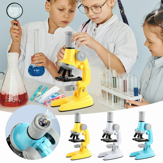 Fiudx Microscopio para Educación Temprana, Aumento de 100X/600X/1200X, Kit de Exploración Científica, Visión Led Monocular, Accesorios para Experimentos, Herramienta de Aprendizaje Stem, Juego de 19