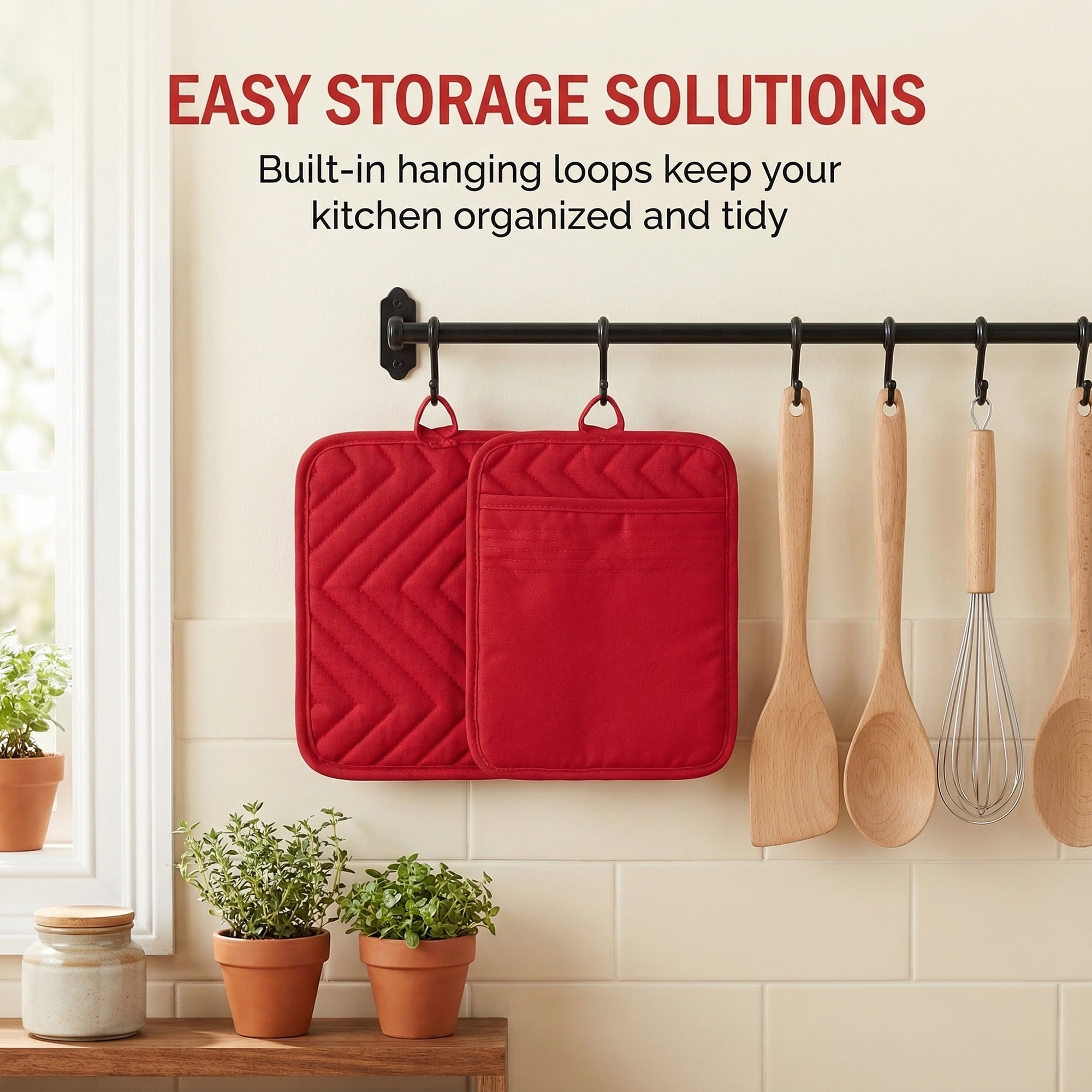 Unique Bargains 2 Pcs Heat Resistant Non Slip Pot Holders for Kitchen Red 9.1"x7.1"