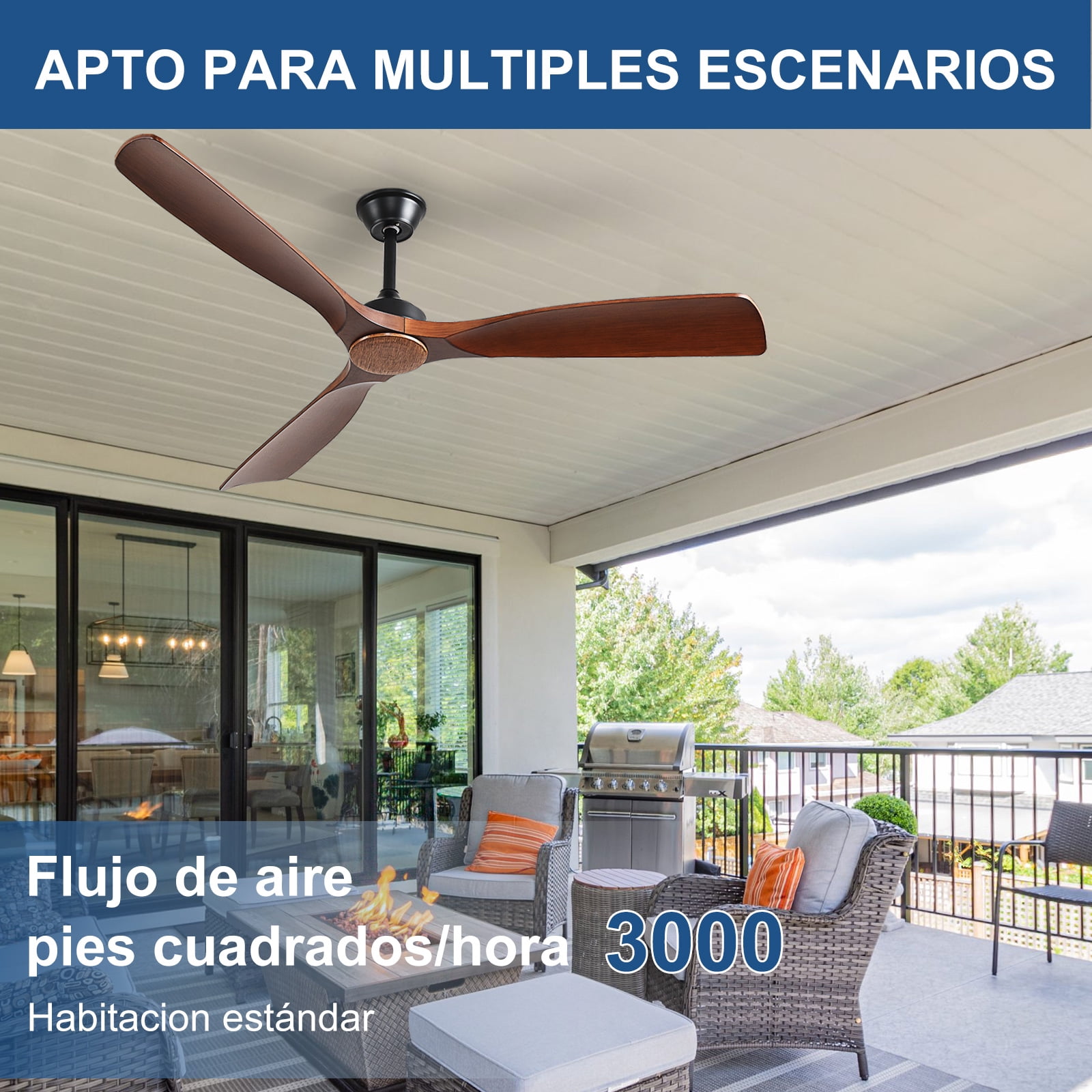 DingLiLighting Ceiling Fan Without Light: 52 Inch Walnut Ceiling Fan No Light Remote APP Control - 3 Blade Ceiling Fans for Indoor Outdoor Ultra Quiet DC Motor Reversible 6 Speed Timer