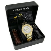 Yellow Gold Plated LUXURMAN Mens Diamond Watch 0.5ct