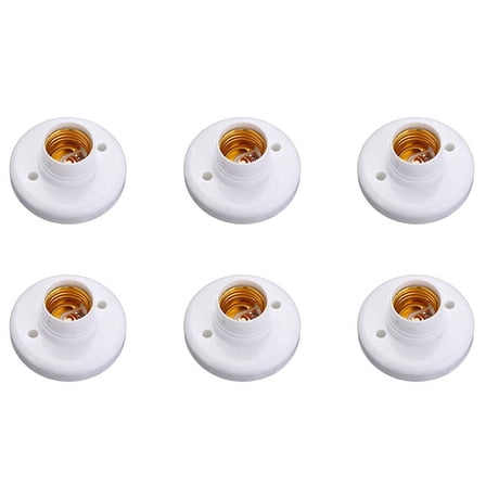 6X E27 Round Plastic Base Screw Light Bulb Lamp Socket Holder White