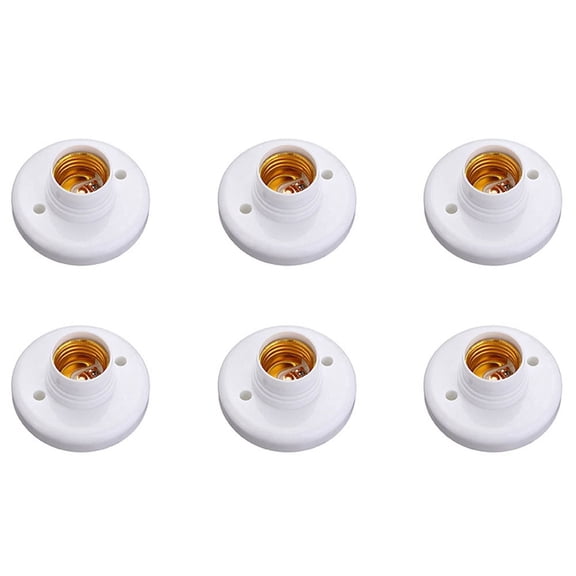 6X E27 Round Plastic Base Screw Light Bulb Lamp Socket Holder White