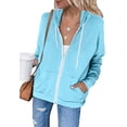 thumbnail image 2 of Dezsed Hooded Sweatshirts Sweaters for Women Hoodies Women Casual Hooded Slim Zipper Fleece Sweater Coat Women Hoodies Pullover Light Blue C XXL, 2 of 5