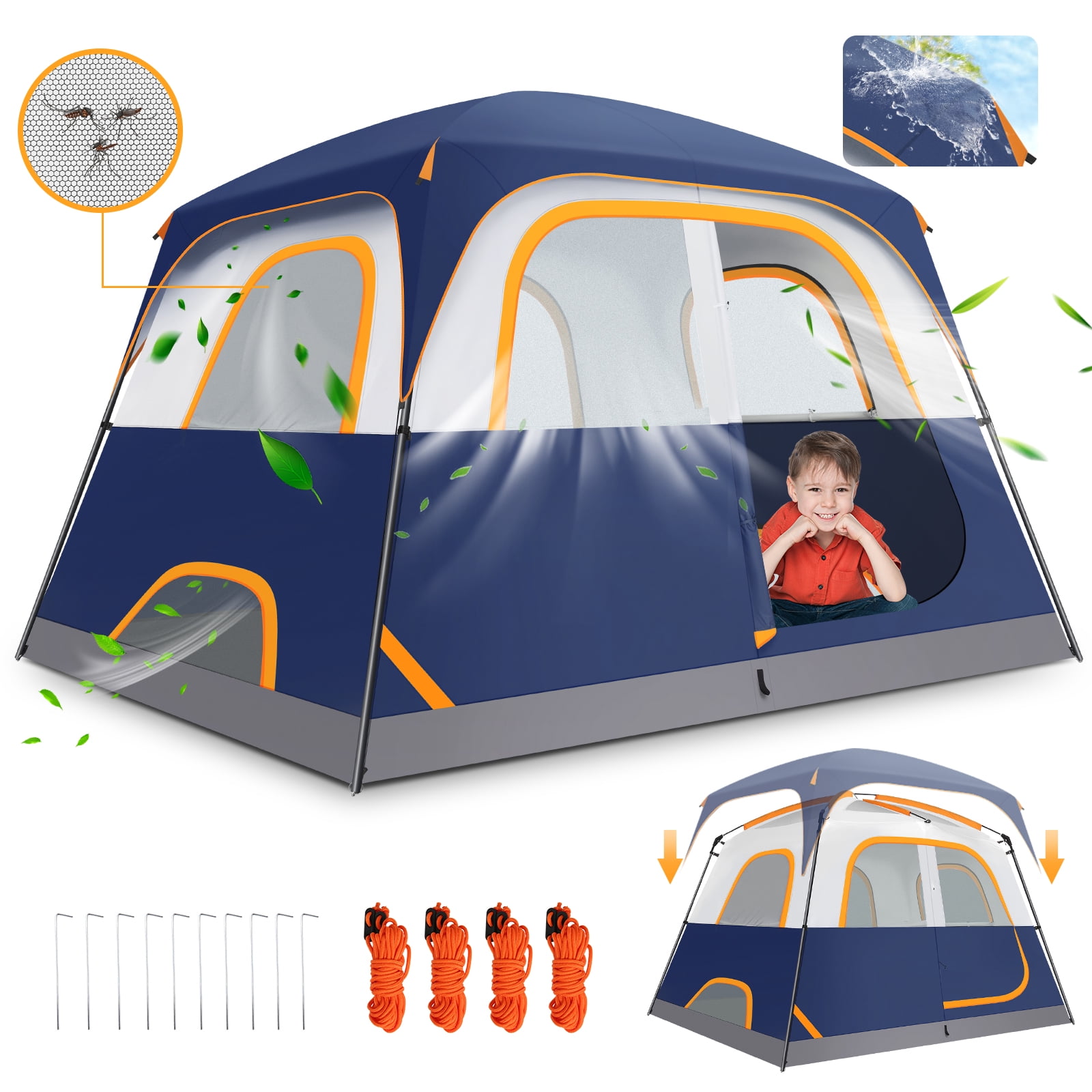 SANOPY 6 Person Camping Tent, Waterproof Family Cabin Tent with Rainfly & Mesh Windows, Easy Setup Lightweight Tent for Camping, Hiking, Beach & Outdoor, Dark Blue