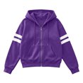 thumbnail image 5 of LUVDA Stripe Sleeve Zip Up Hoodie for Women Athletic Sweatshirt with Kangaroo Pocket Casual Loose Fit Top, 5 of 7