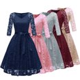 thumbnail image 3 of Vestido plisado de encaje de ganchillo de mujer vintage Vestido de fiesta de noche Irfora borgoña/XXL, 3 of 7