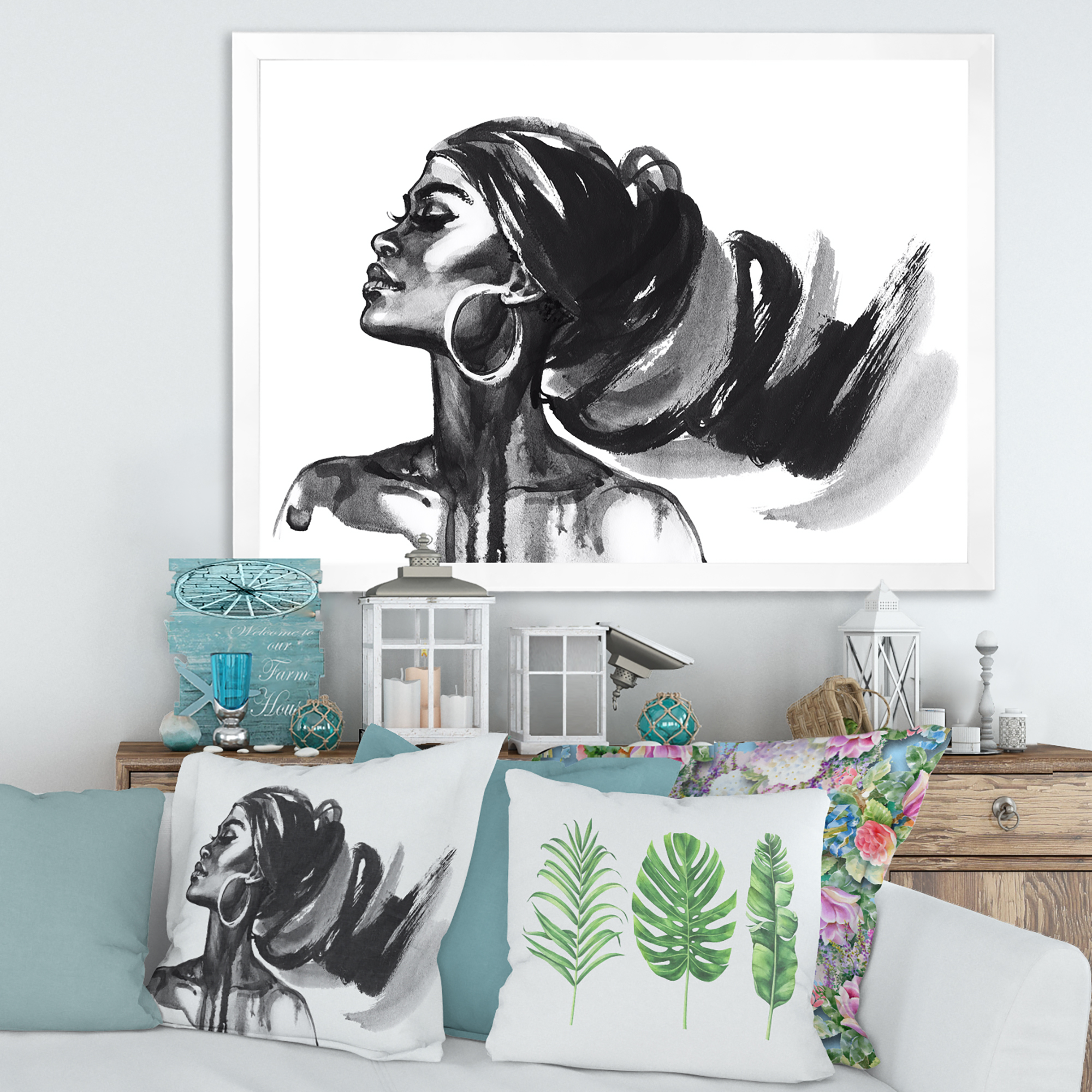Designart 'Black and White Portrait of African American Woman IV' Modern Framed Art Print