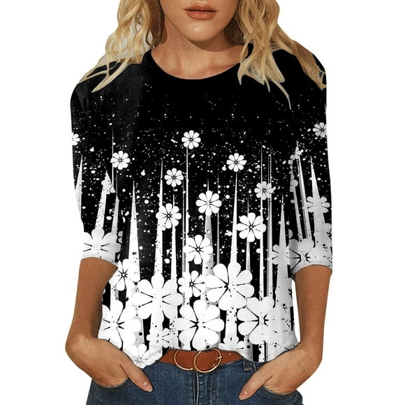 YDLCAFD Side Tie Tops Women Women Fashion Print Casual Point Sleeve Round Neck T Shirt Top White Tops Women Dressy Nike T Shirts Women