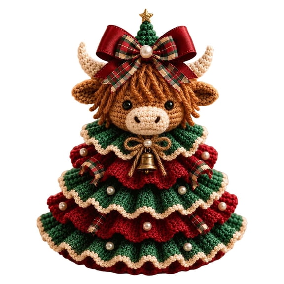 Animal Christmas Tree Crochet Kit, DIY Handmade Ornament with Pearl Beads Bow, Beginner Friendly Crochet Craft Set for Adults