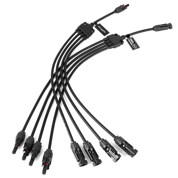BougeRV Connecteurs Solaires en Y pour Branches, Connecteurs Parallèles Extra Longs pour Panneaux Solaires, Trousse d'Outils pour Fiche de Fil/câble Solaire 1 à 4 (M/FFFF et F/MMMM)