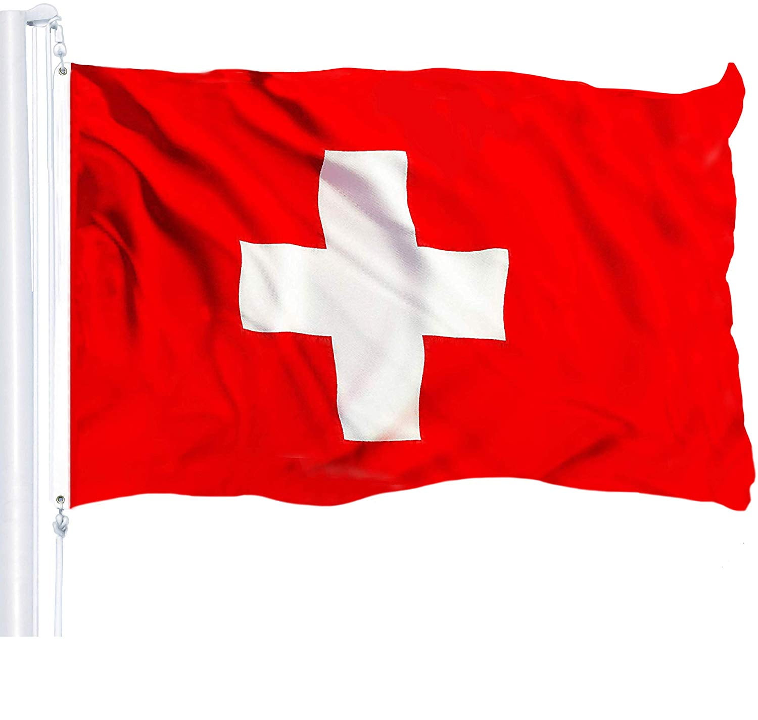 G128 Switzerland Swiss Flag 3x5 ft Printed Brass Grommets 150D