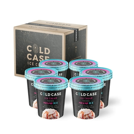Cold Case Ice Cream Miami Ice Flavor – Gourmet Pina Colada Ice Cream with Roasted Balsamic Strawberry Jam Swirls – 1 Case 6 Pints 16 oz/Pint (Frozen)