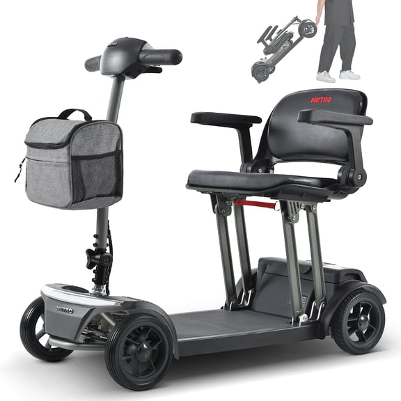 taoruifang AIR Traveller Foldable Electric Mobility Scooter, Airline-Approved 12AH Lithium Battery, 20 Mile Range Travel Scooter with Seat & USB, Grey