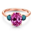 thumbnail image 3 of Gem Stone King 3.79 Ct Oval Pink Created Sapphire Blue Diamond 18K Rose Gold Plated Silver Ring, 3 of 6