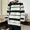 thumbnail image 2 of Previn Men's Long Sleeve Pullover Sweater Crewneck Warm Casual Cozy Mock Neck Knitwear Soft Top Knitted Fashion Zebra Strips Large, 2 of 5
