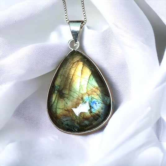Natural Labradorite Gemstone Pendant for Her, Labradorite Gemstone Necklace With Box Chain, Birthday Gift For Daughter
