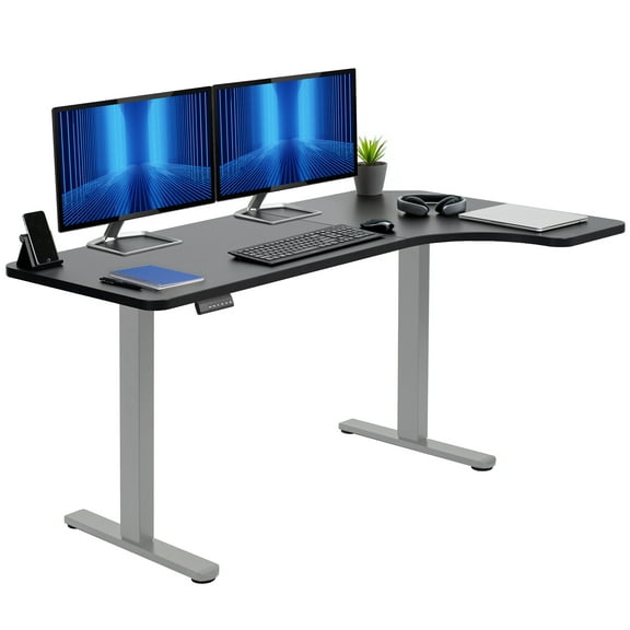 VIVO Electric 58" x 35" Dual Motor Standing Corner Desk, Black Top, Gray Frame