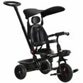 thumbnail image 1 of Qaba Tricycle pour Enfants 4 en 1 Tricycle avec Siège Réversible à Angle Ajustable Poignée Amovible Auvent Main Courante Ceinture Rangement Repose-Pieds Frein Embrayage pour 1-5 Ans Noir, 1 of 9