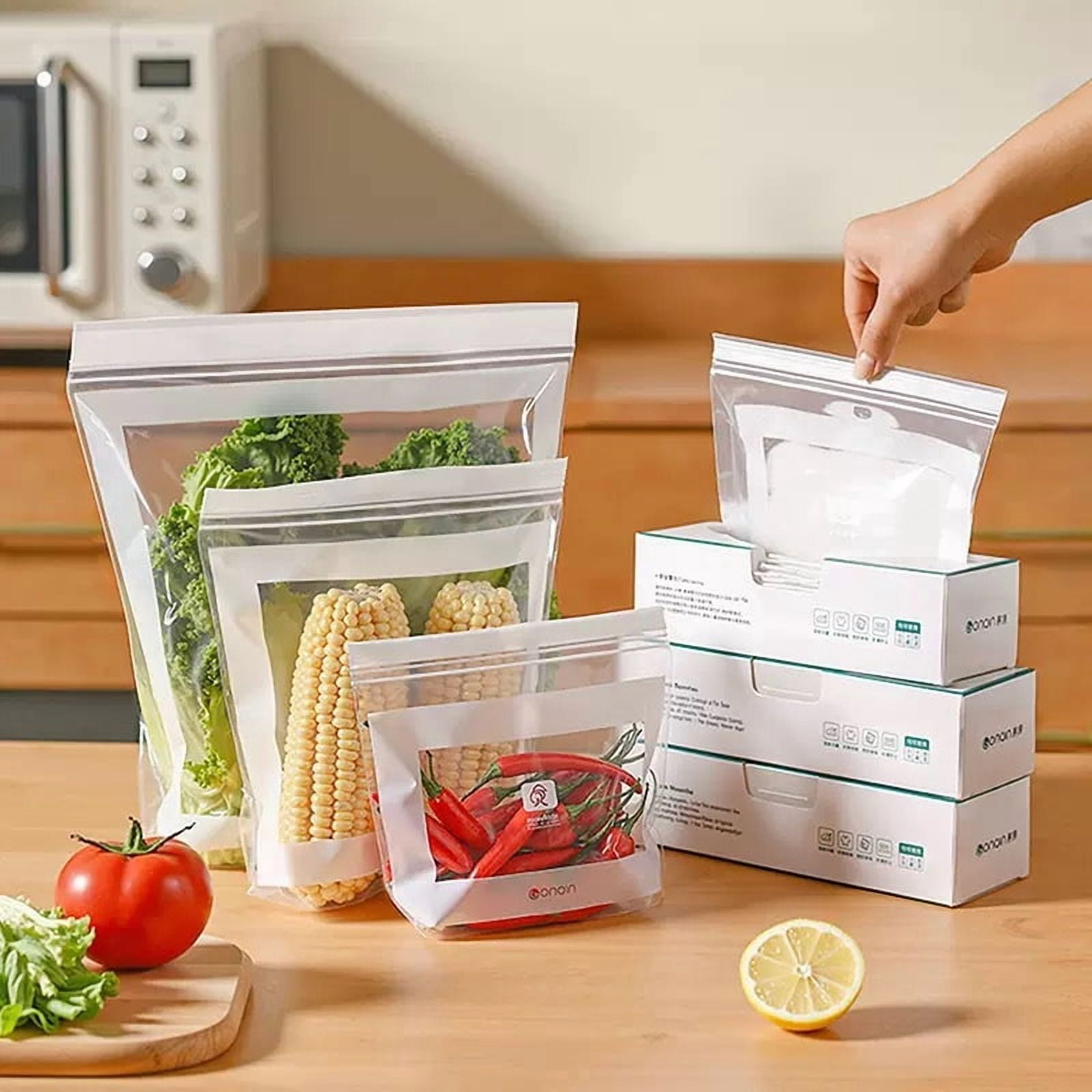 Food Grade Reusable Slider Food Storage Bags – Plastic Produce Bags for Fruit & Vegetable, Freezer & Refrigerator Storage, Kitchen Organization Essential (RL 30 PCS)