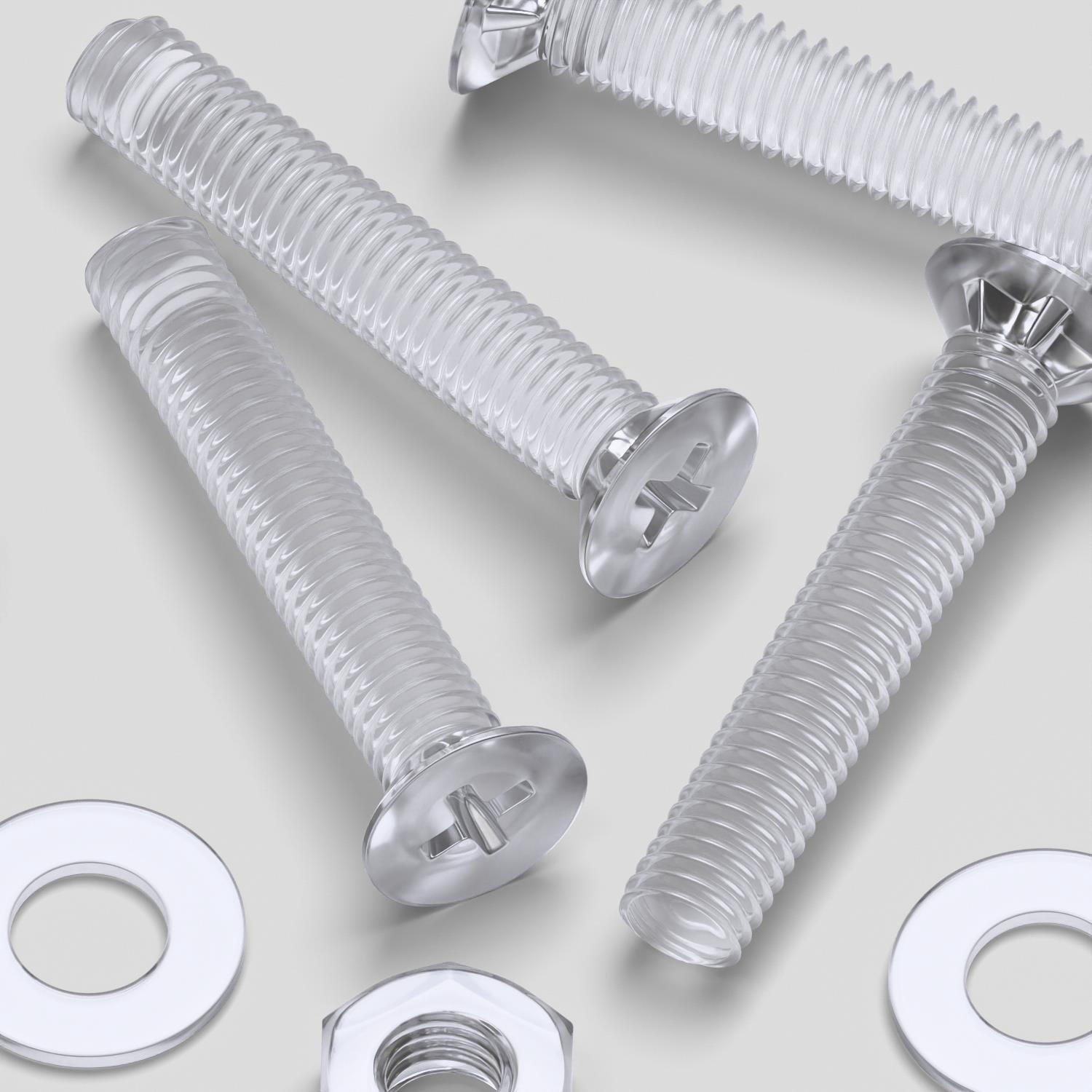 50 x Crosshead Countersunk Screws Nuts and bolts, Transparent Clear Plastic Acrylic, M3 x 16mm - Acrylic Plastic Screws, (3/32 x 5/8 in)