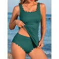 thumbnail image 4 of Asoul Women's Ribbed Tankini Swimsuits Scalloped Two Piece Swimsuit Tankini Tops with High Waisted Bikini Bottoms Tummy Control Bathing Suits Swimwear, 4 of 5