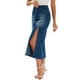 thumbnail image 4 of Falda de mezclilla para mujer INSPIRE CHIC, casual, con abertura lateral, en línea A, ajustada, de cintura alta, faldas de jeans XL, azul oscuro, 4 of 6