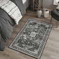 thumbnail image 4 of Machine Washable 3x5 Area Rug, Non Slip Stain Resistant Vintage Floral Rug for Kitchen Bathroom Throw Rugs , Soft Low Pile Rugs-Black, 4 of 7