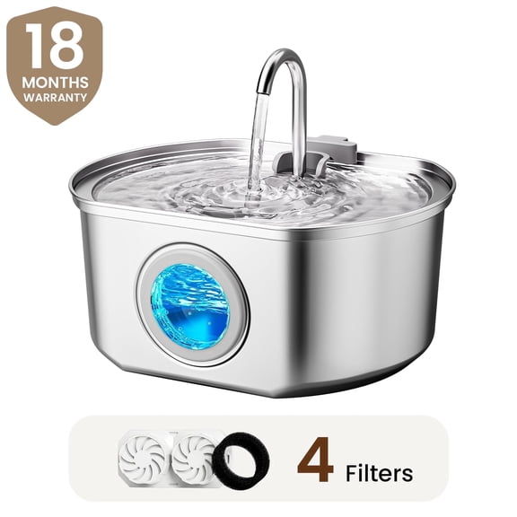 Neareal Cat Water Fountain Stainless Steel 108oz/3.2L Cat Fountain for Drinking- Pet Water Fountain Inside - Automatic Dog Watering Dispenser- Pet Feeding & Watering Supplies Water Level Window