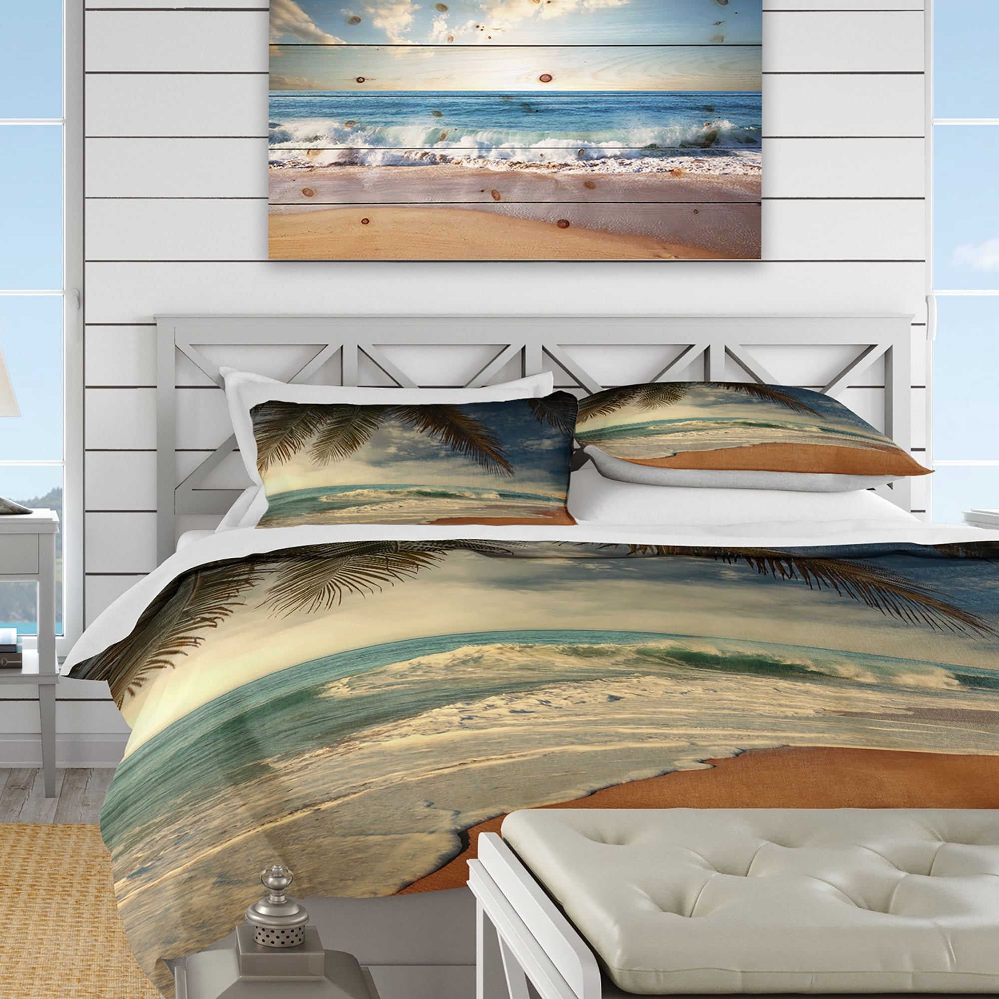 Designart 'Beautiful Tropical Beach with Palms' Beach Duvet Cover Set